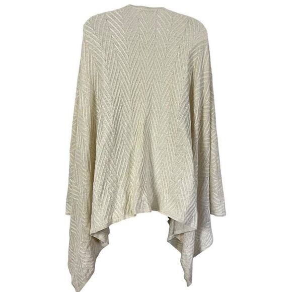 Calvin Klein Womens Wrap Poncho Open Cardigan Herringbone Ivory Gold Sweater O/S - Picture 2 of 16